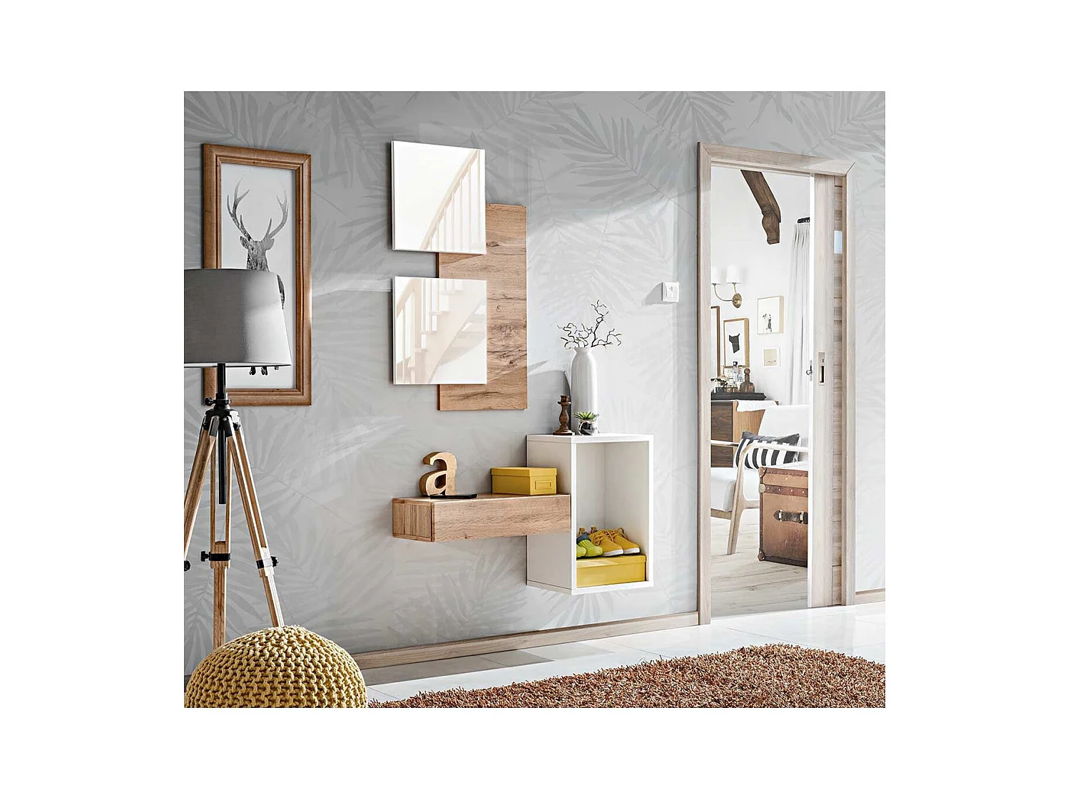 Panneau Mural & 2 Miroirs "Easy" 100cm Naturel