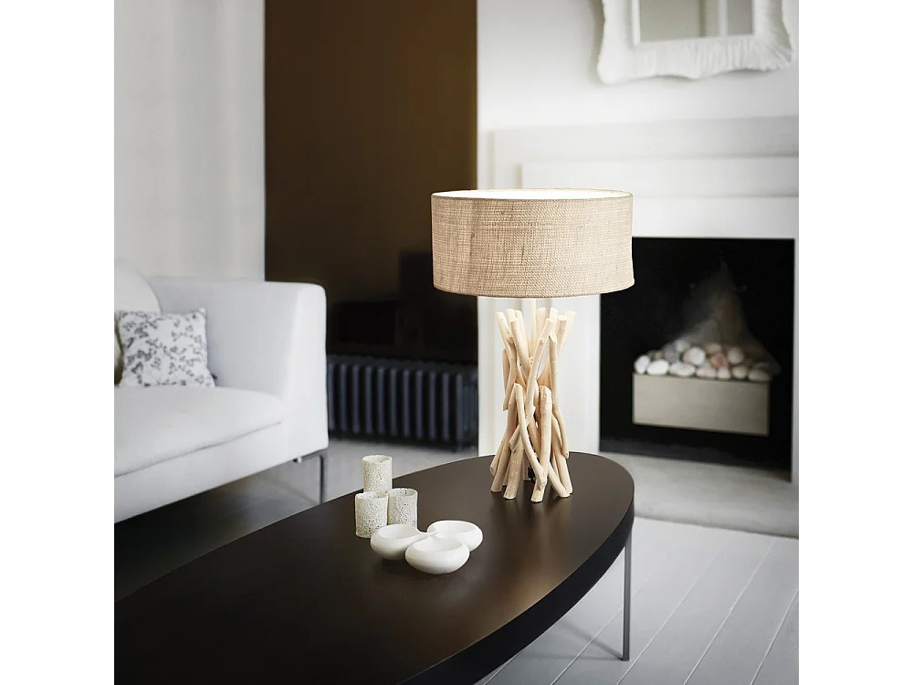 Ideal Lux Driftwood Lampe de table 1 lumière marron, beige avec abat-jour, E27