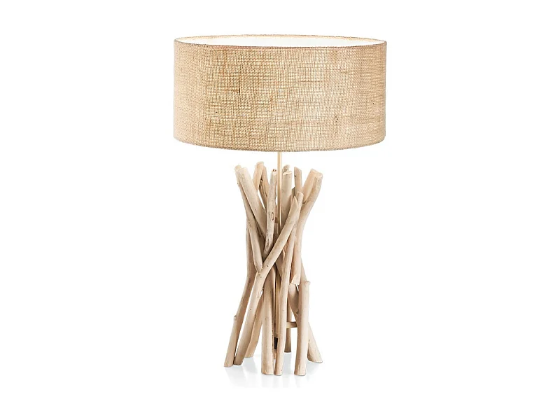 Ideal Lux Driftwood - Lampada da tavolo 1 luce marrone, beige con paralume, E27