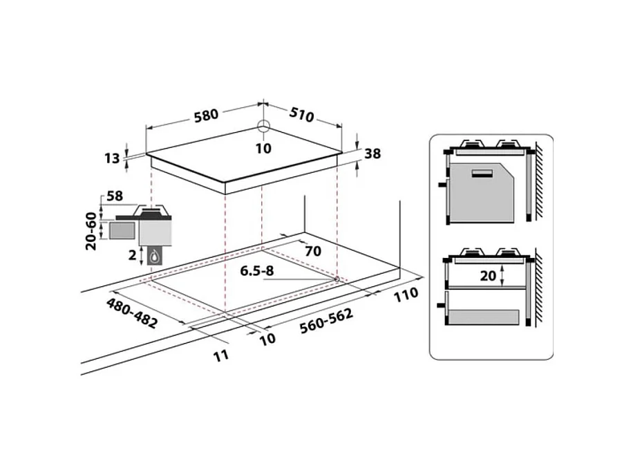 Whirlpool Table de cuisson gaz 60cm 7300w noir - TGML660NB