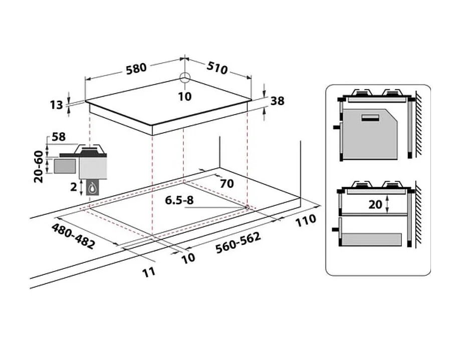 Whirlpool Table de cuisson gaz 60cm 7300w noir - TGML660NB