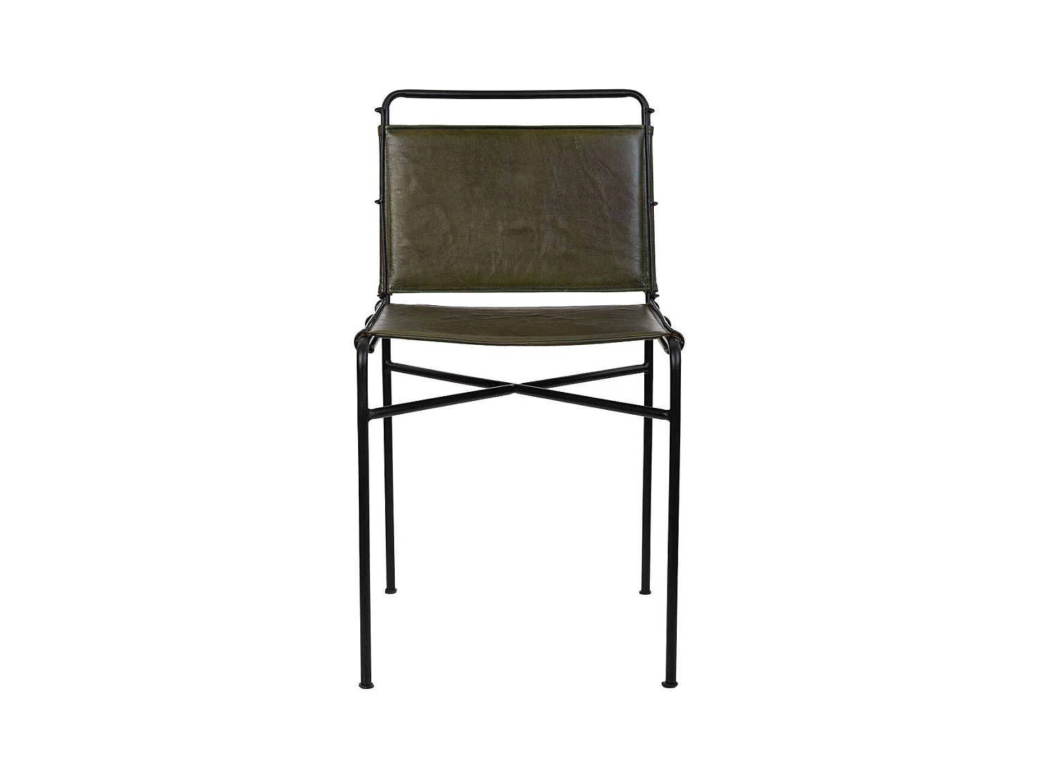 Cadeira em metal estofada em pele castanha, 48x46x89h cm