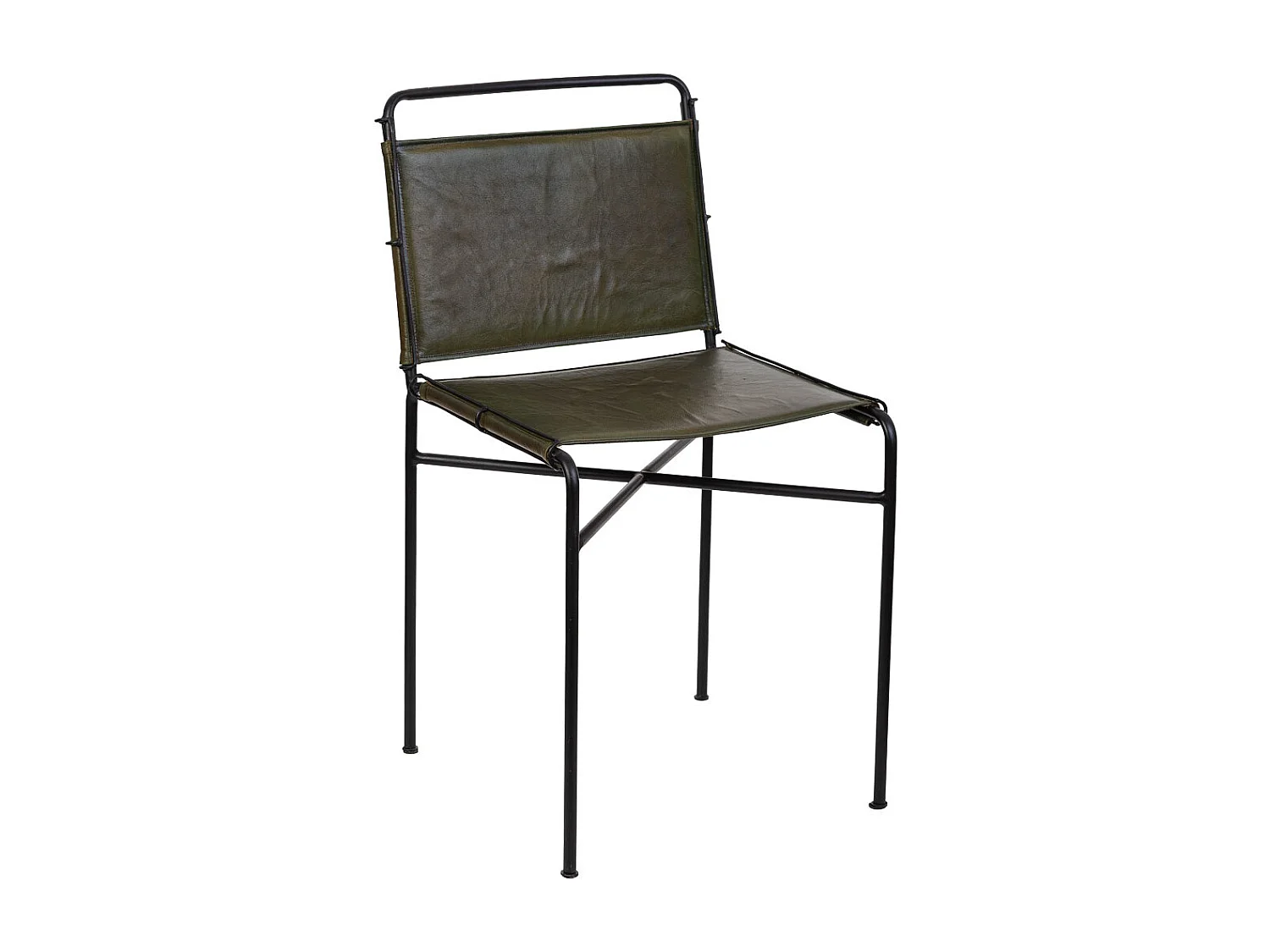 Cadeira em metal estofada em pele castanha, 48x46x89h cm