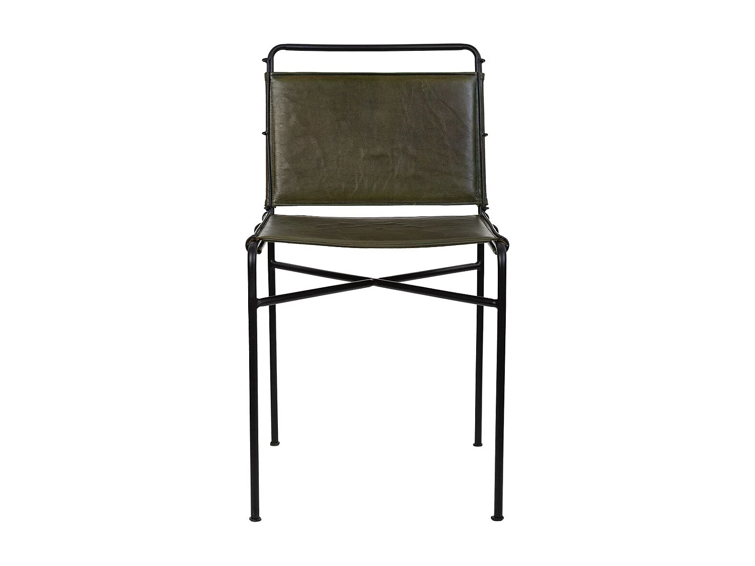 Cadeira em metal estofada em pele castanha, 48x46x89h cm