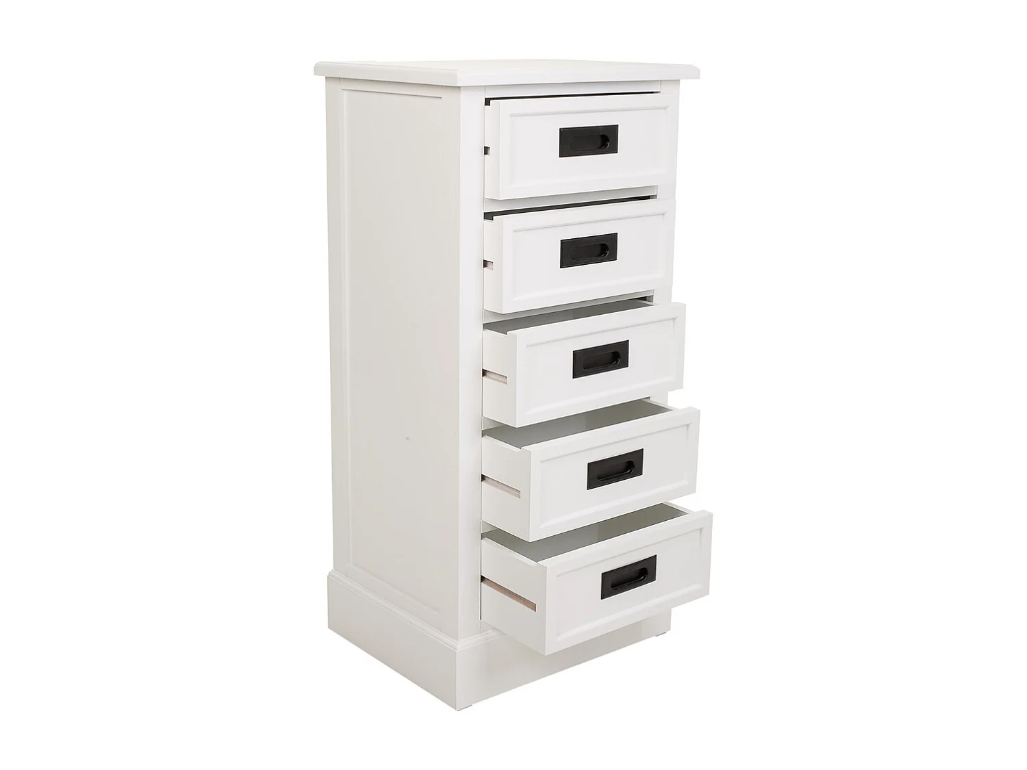 Cómoda em madeira artesanal com 5 gavetas, branca, 45x35x90 cm de altura