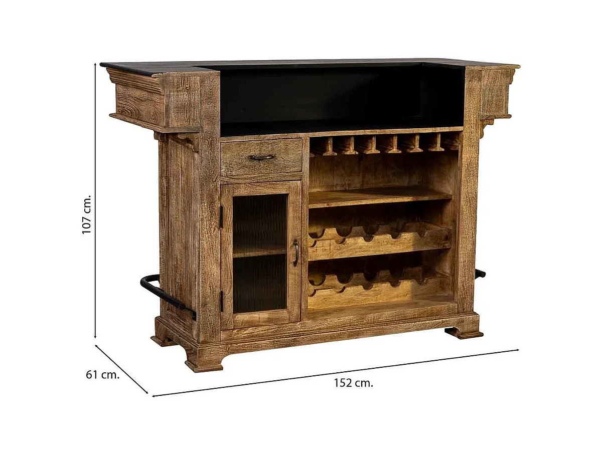 Comptoir de bar en bois naturel 152x61x107