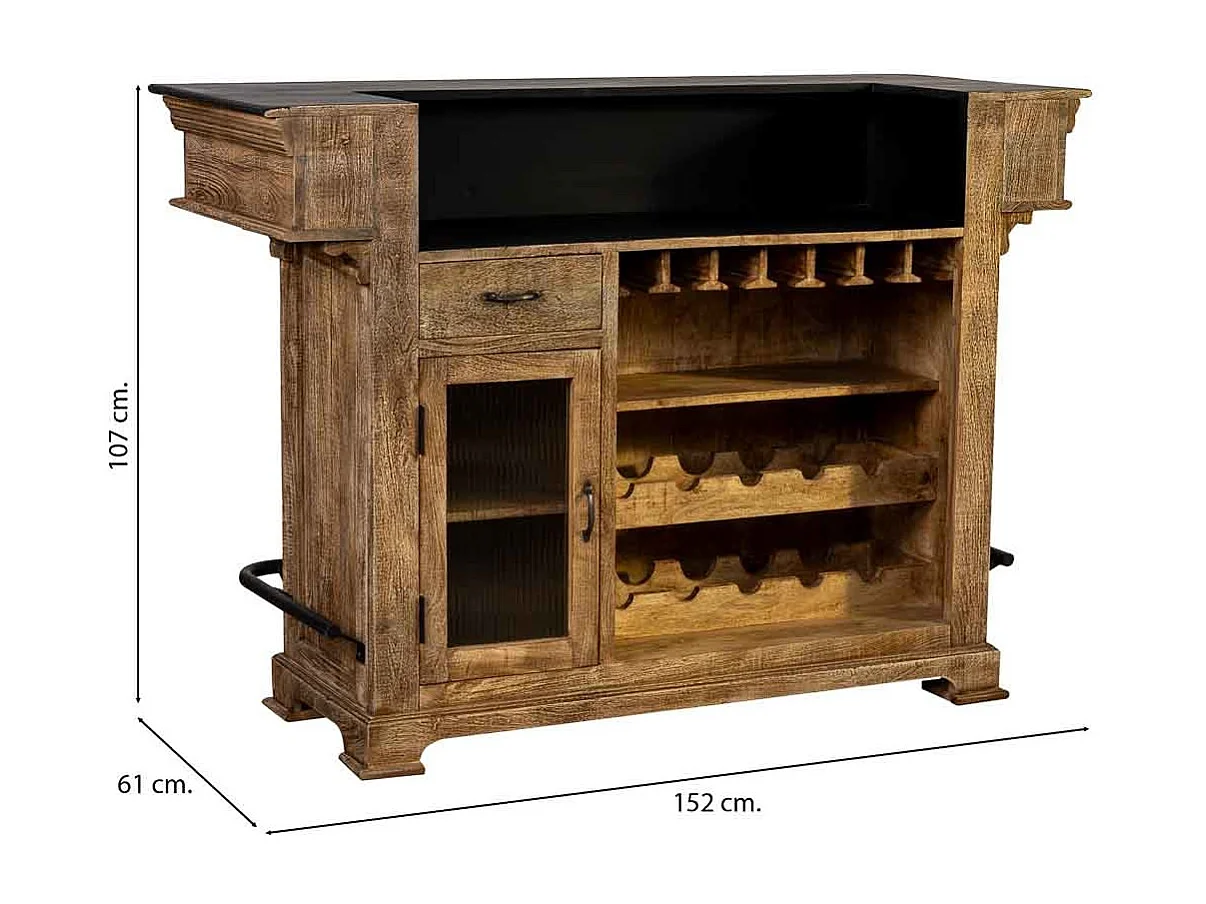 Barra de bar de madera natural 152x61x107