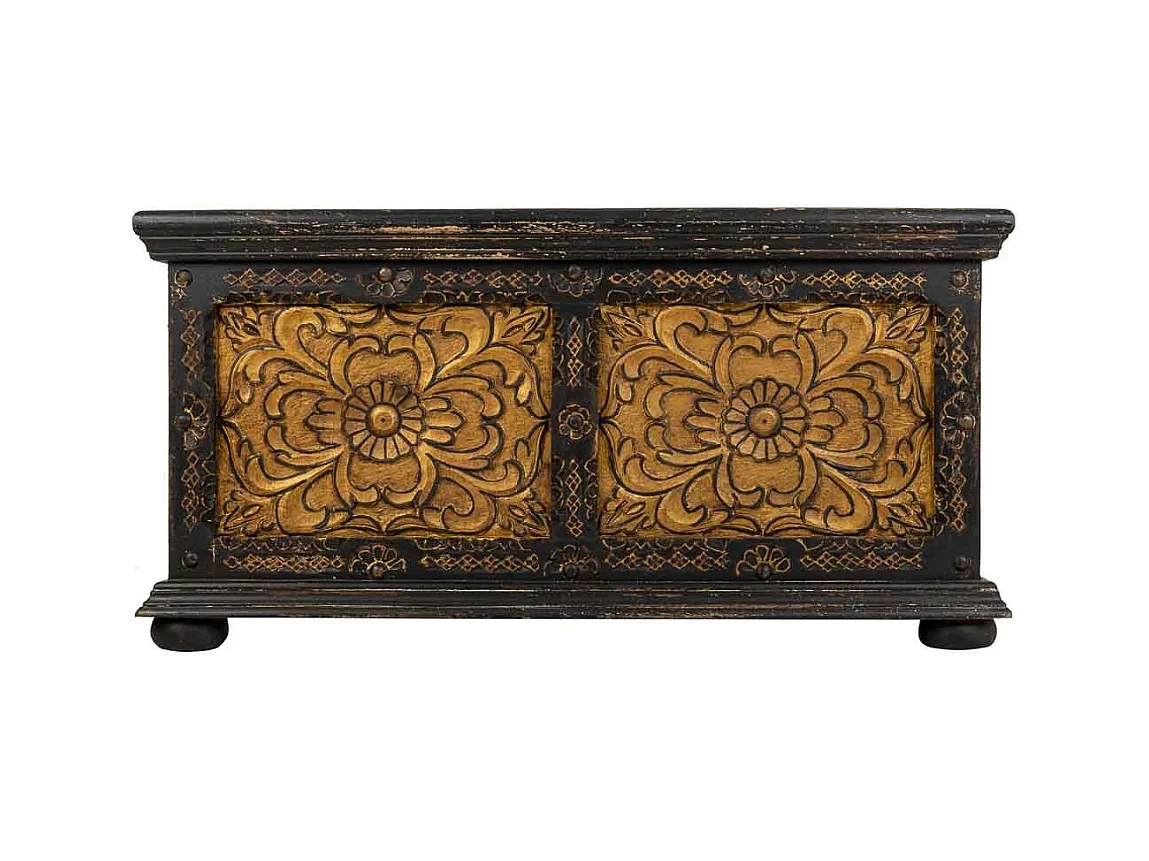 Coffre en bois artisanal noir 101x40x47 cm