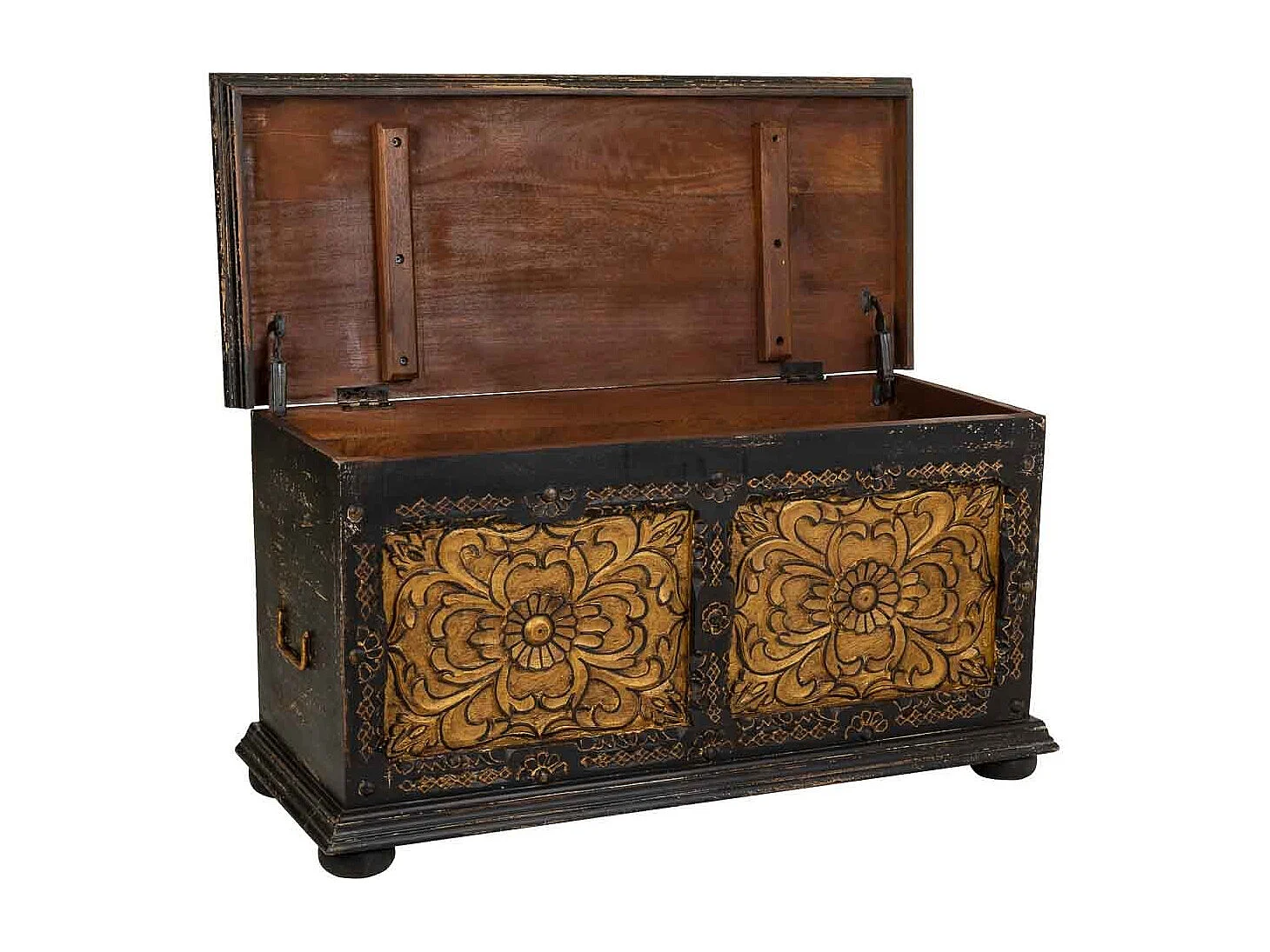 Coffre en bois artisanal noir 101x40x47 cm