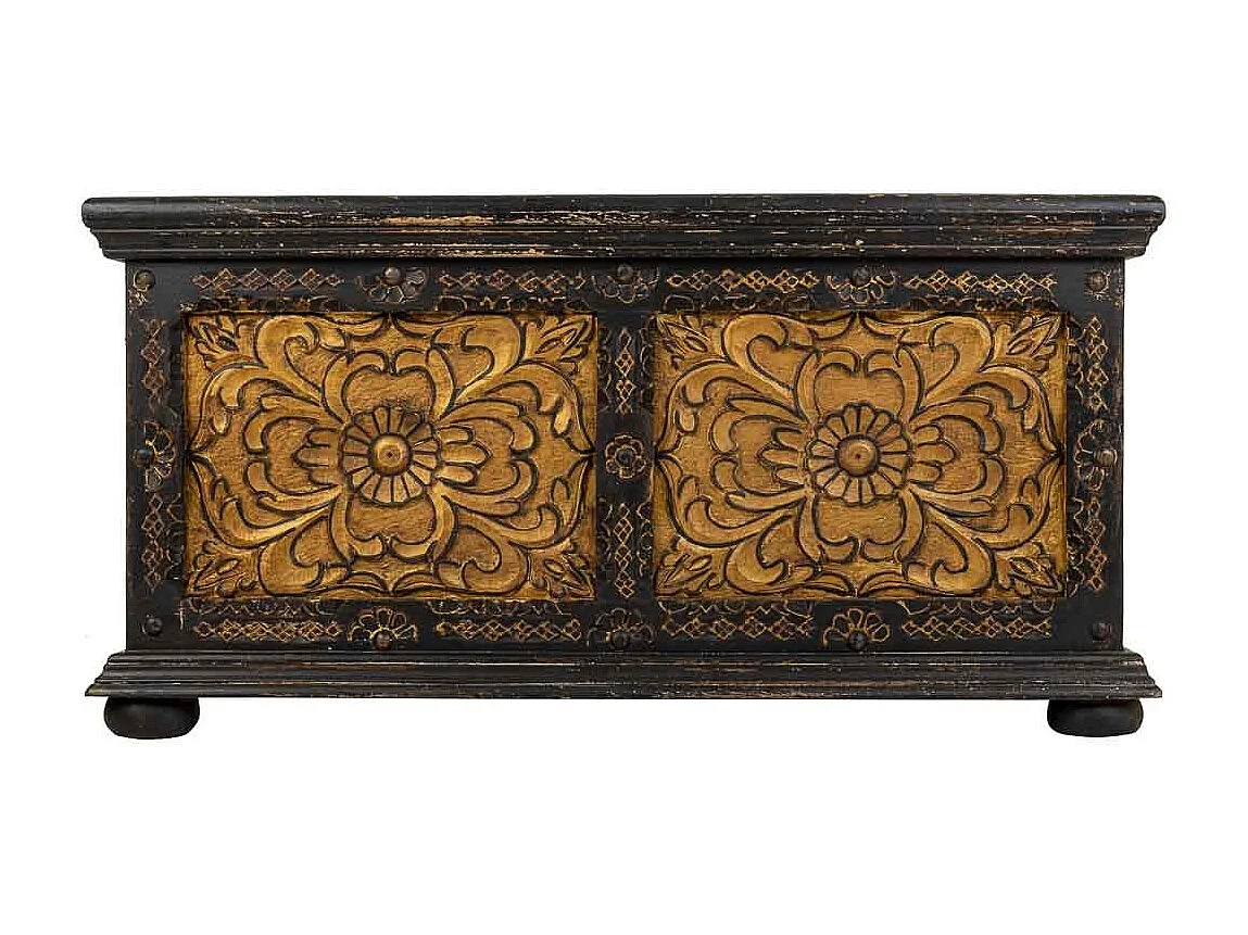 Coffre en bois artisanal noir 101x40x47 cm