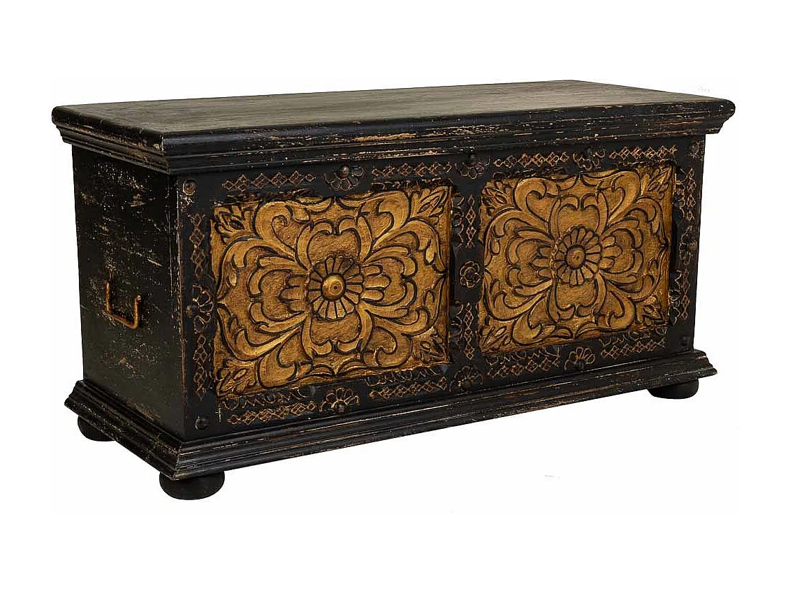 Coffre en bois artisanal noir 101x40x47 cm
