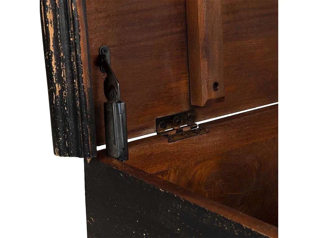 Coffre en bois artisanal noir 101x40x47 cm