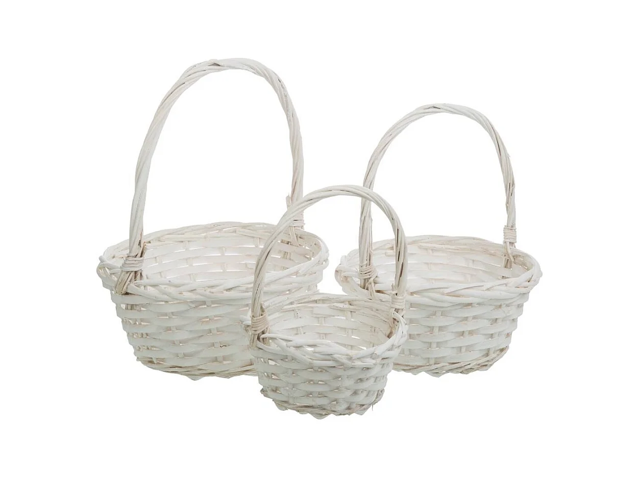 Lot de 3 paniers en osier blanc 23x23x28 cm-19x19x24 cm-15x15x20 cm