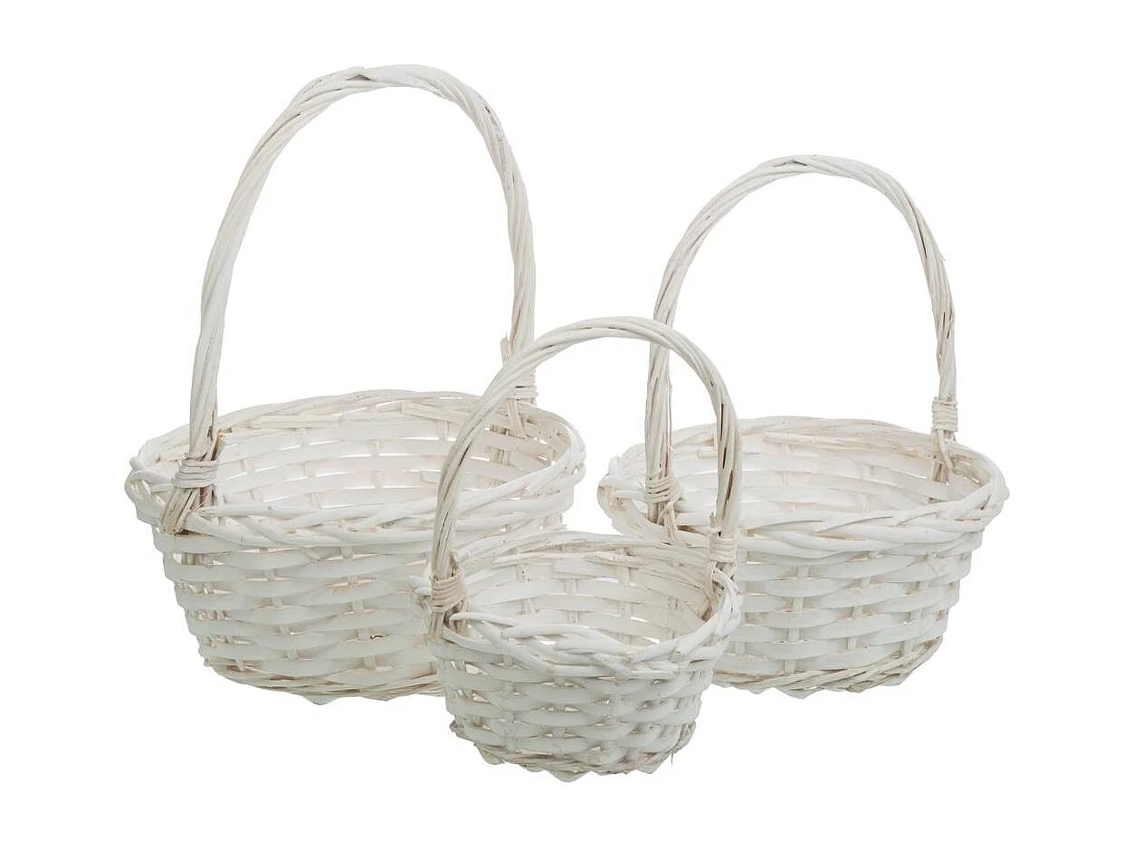 Conjunto de 3 cestos de vime branco 23x23x28-19x19x24-15x15x20cm