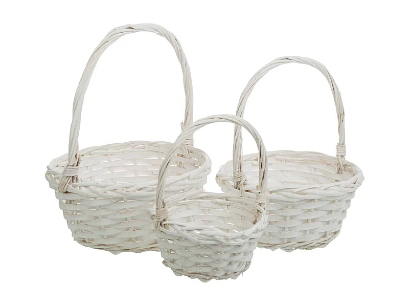 Conjunto de 3 cestos de vime branco 23x23x28-19x19x24-15x15x20cm
