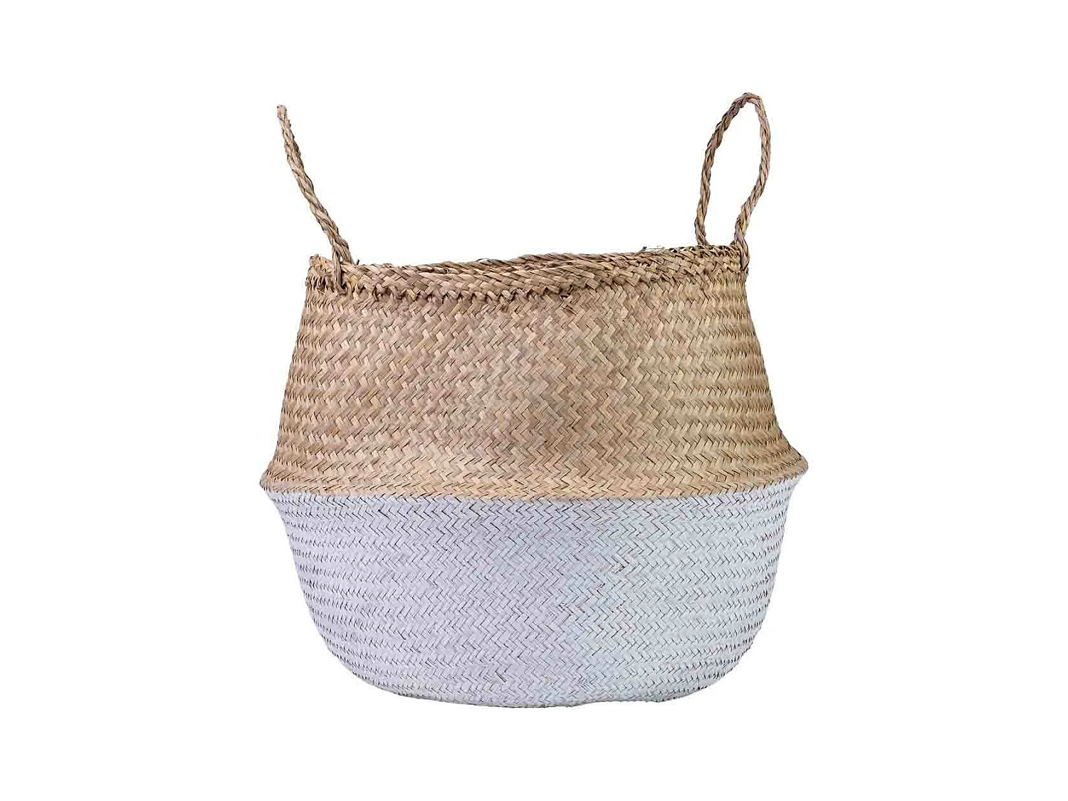Panier naturel avec anses, peinture blanche, D40x36/48h cm