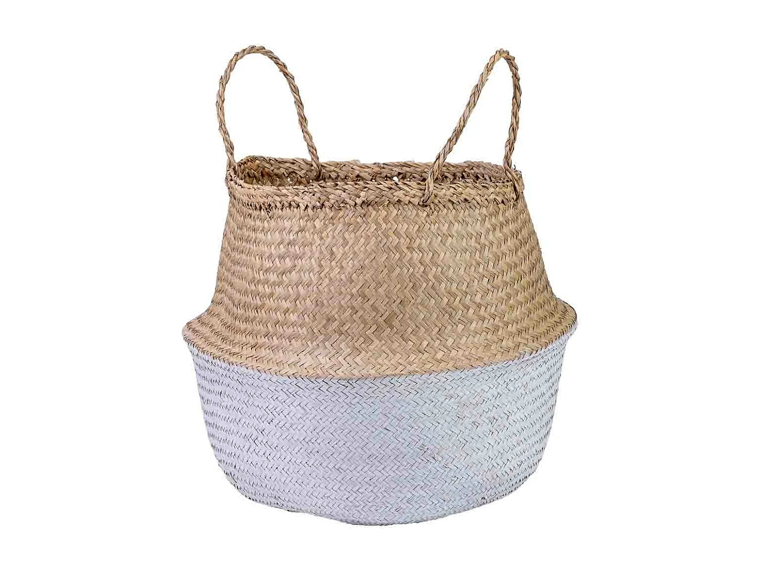 Panier naturel avec anses, peinture blanche, D40x36/48h cm