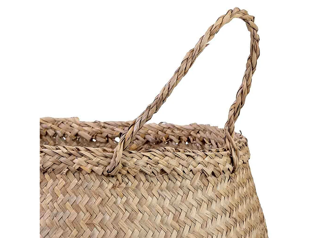 Panier naturel avec anses, peinture blanche, D40x36/48h cm