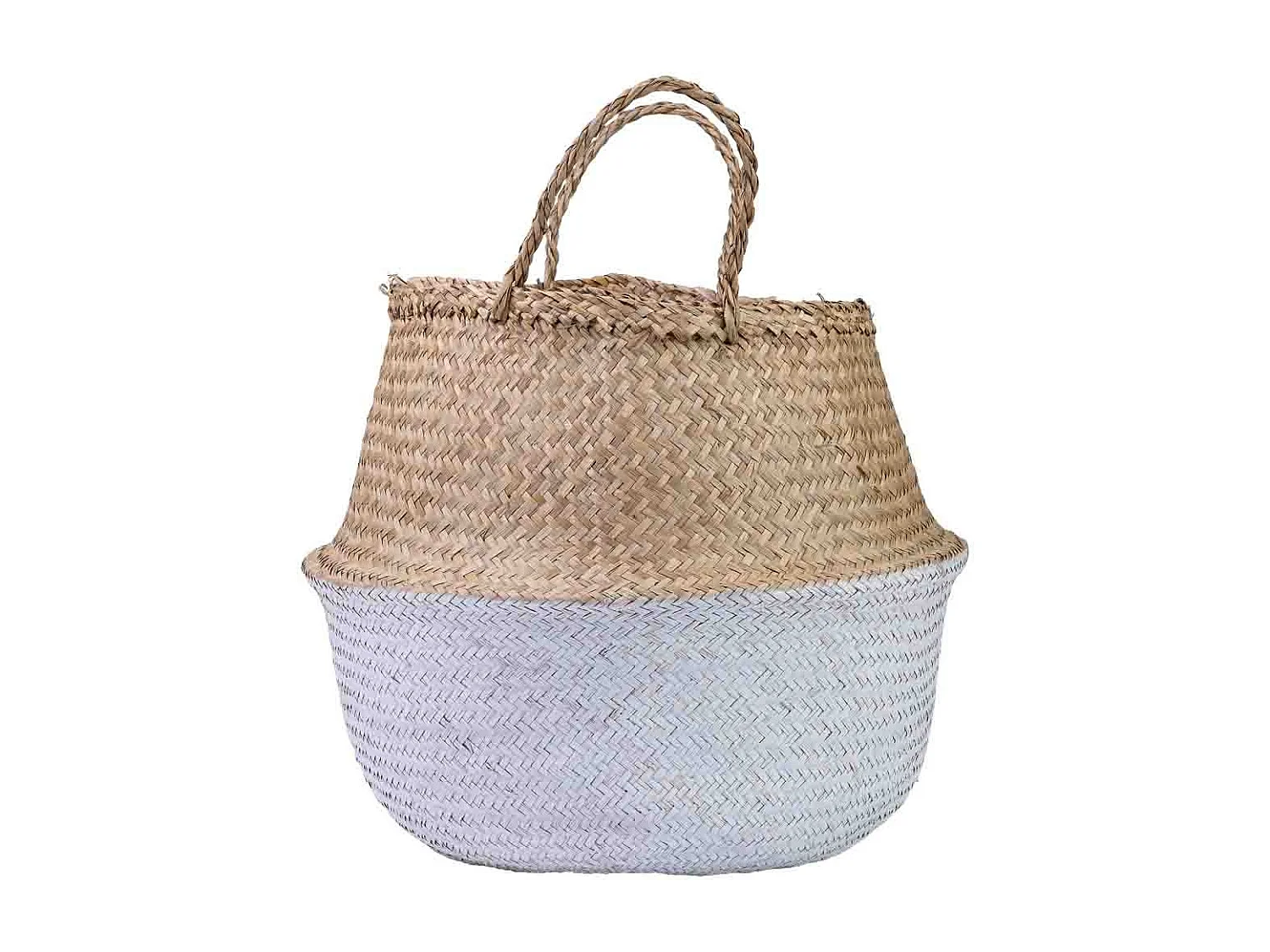 Cesto natural com pegas, tinta branca, D40x36/48h cm