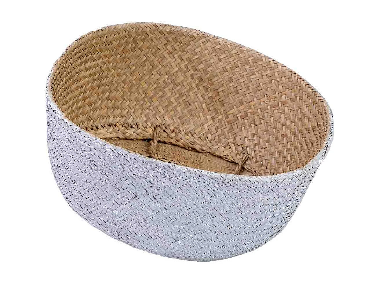 Cesto natural com pegas, tinta branca, D40x36/48h cm