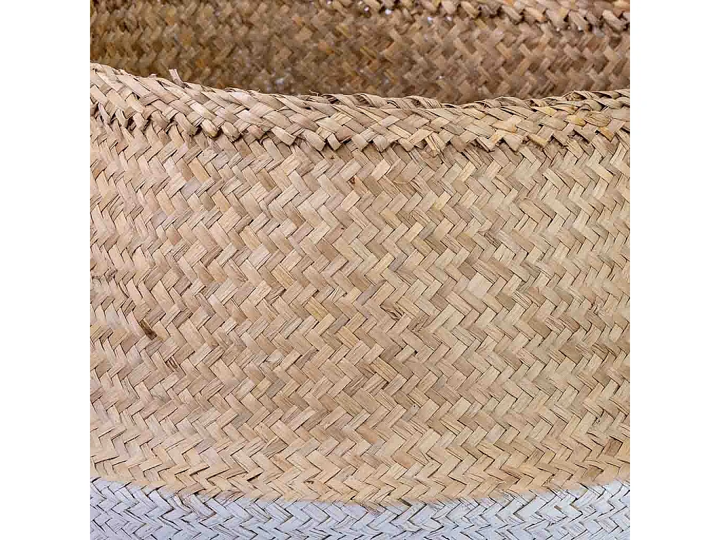 Cesto natural com pegas, tinta branca, D40x36/48h cm