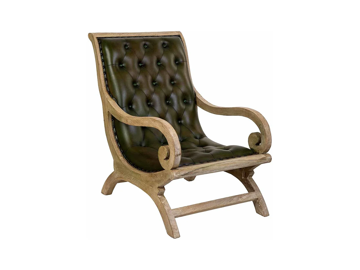 Poltrona em madeira estofada em pele cinzenta, 65x98x94h cm