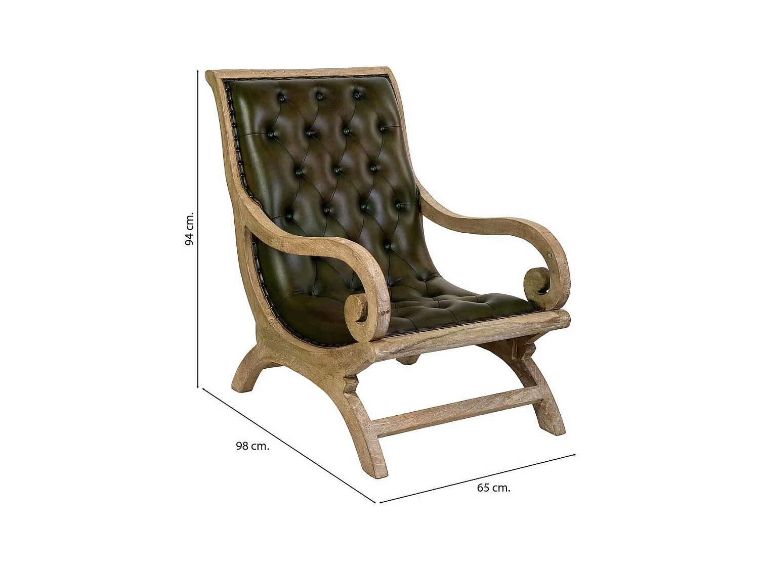 Poltrona em madeira estofada em pele cinzenta, 65x98x94h cm