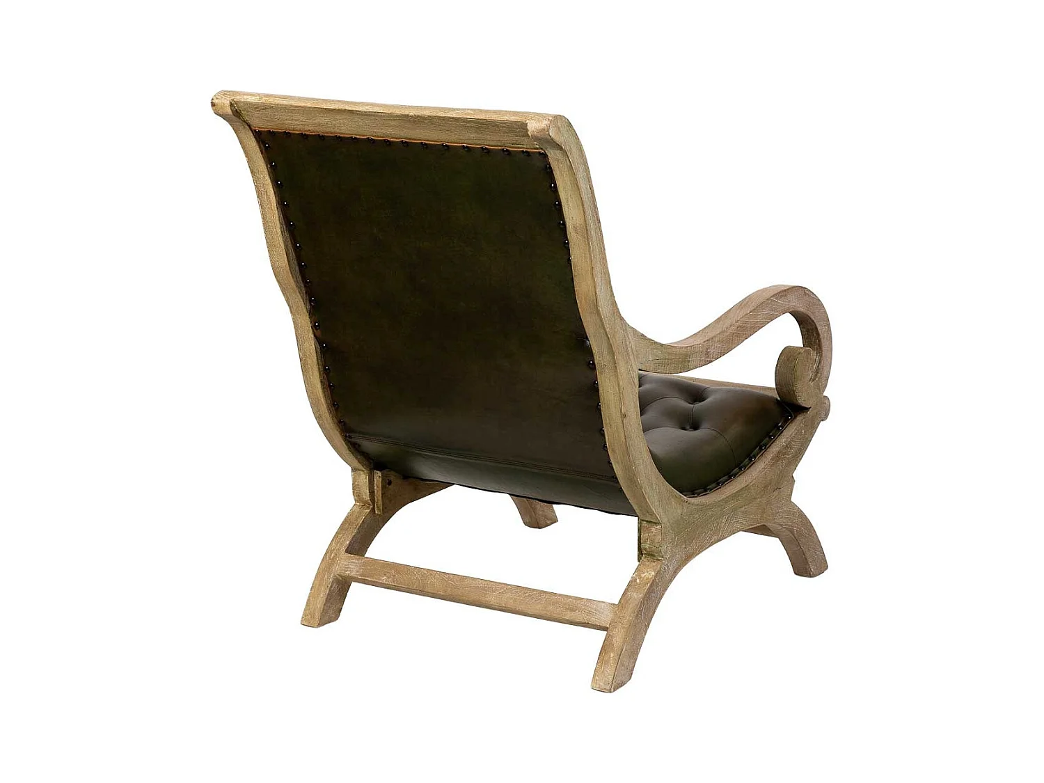 Poltrona em madeira estofada em pele cinzenta, 65x98x94h cm