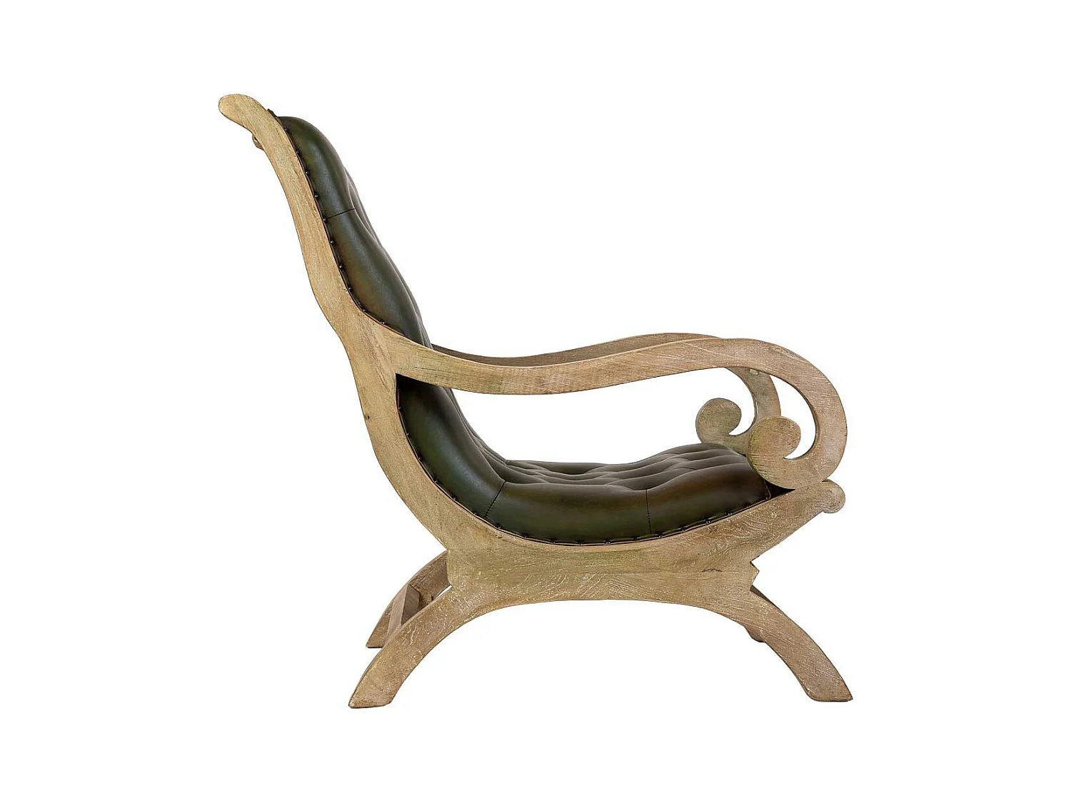 Poltrona em madeira estofada em pele cinzenta, 65x98x94h cm