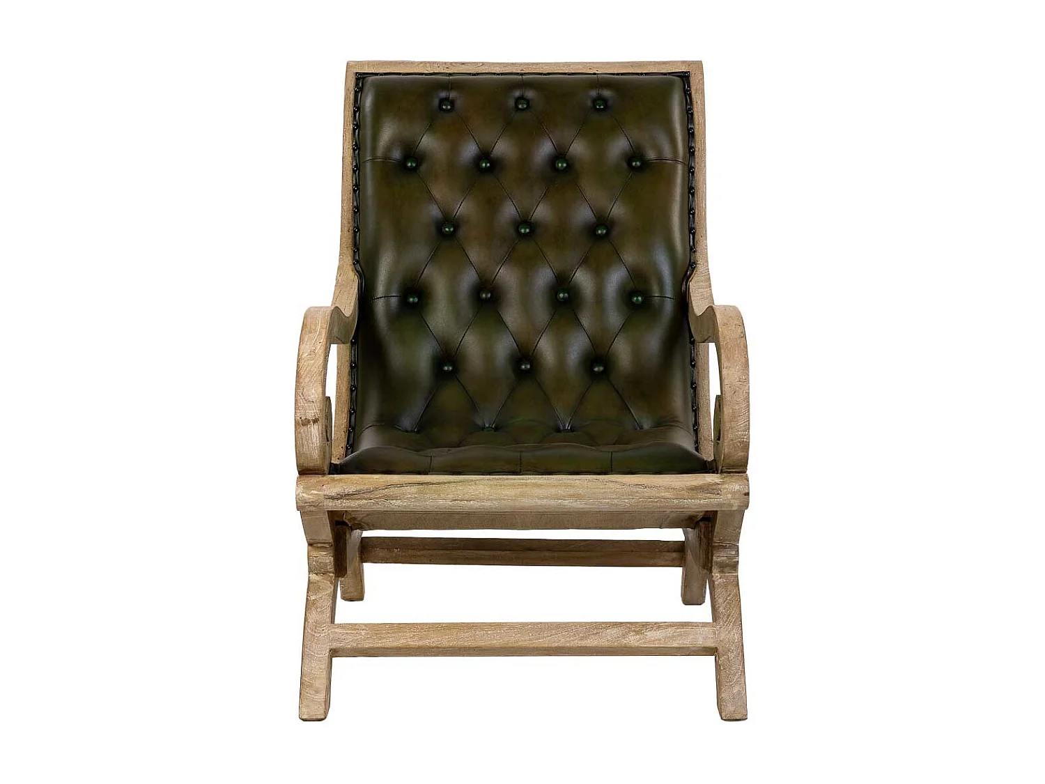 Fauteuil en bois et cuir naturel 65x98x94