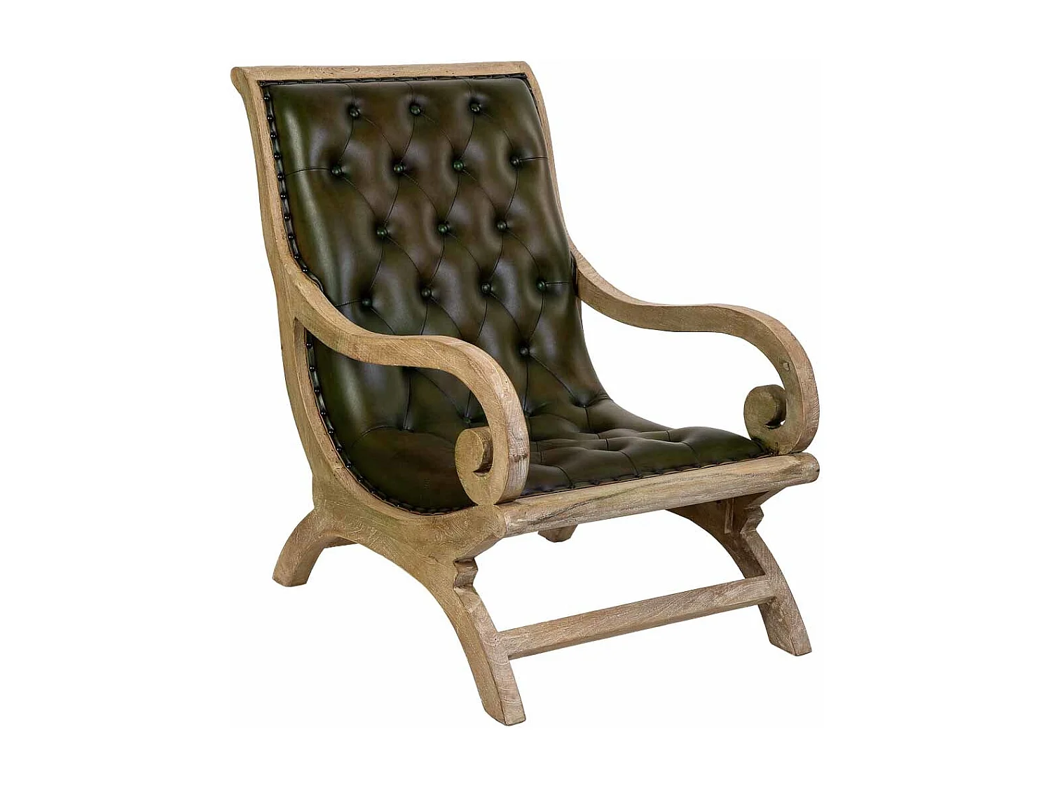 Fauteuil en bois et cuir naturel 65x98x94