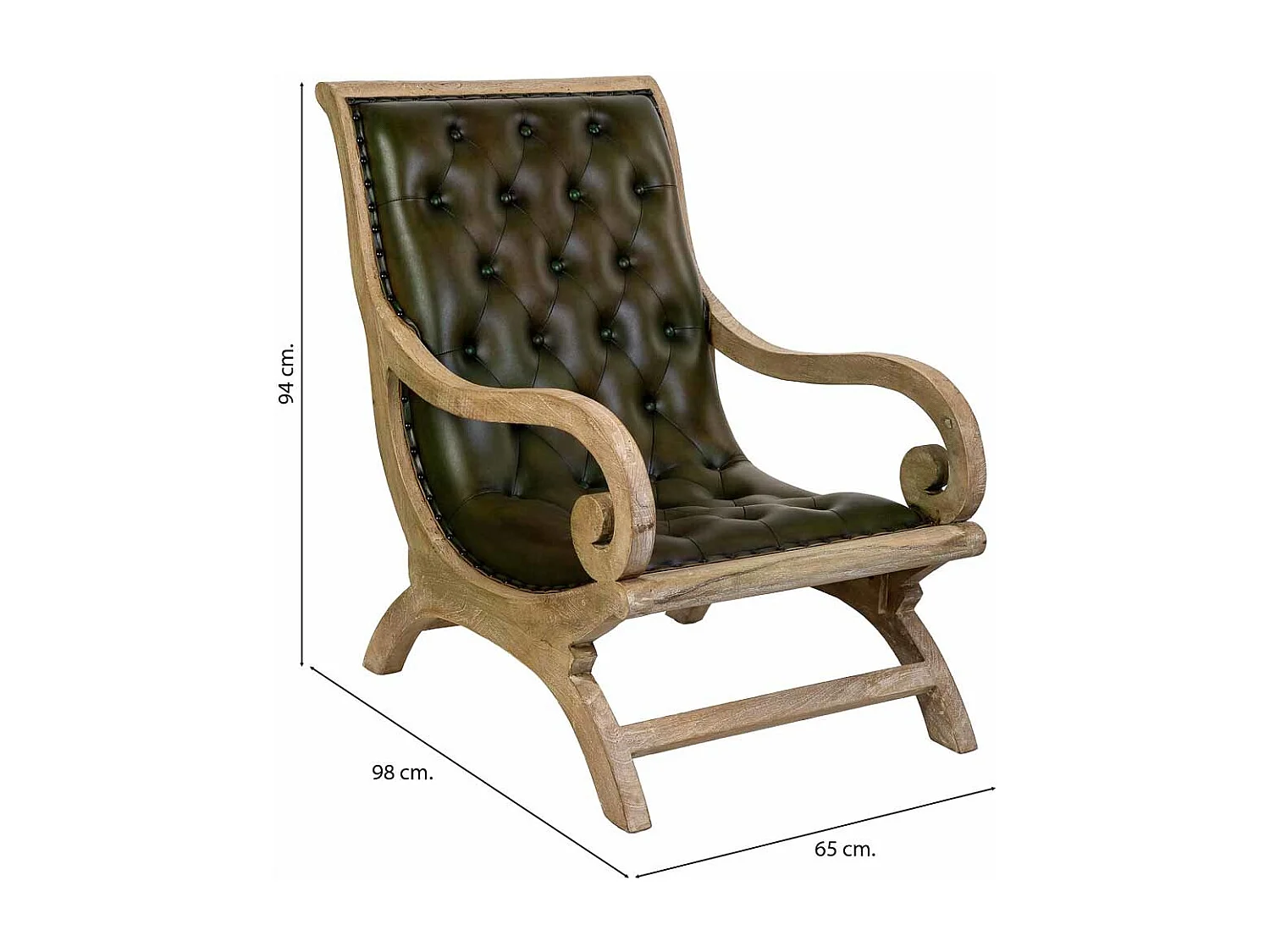 Fauteuil en bois et cuir naturel 65x98x94
