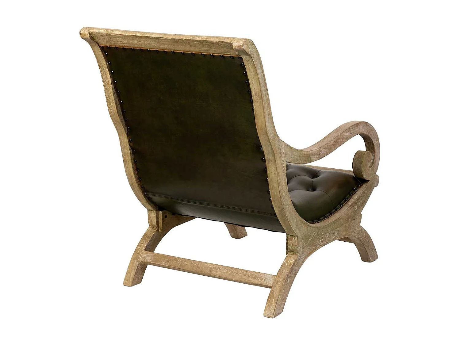 Fauteuil en bois et cuir naturel 65x98x94