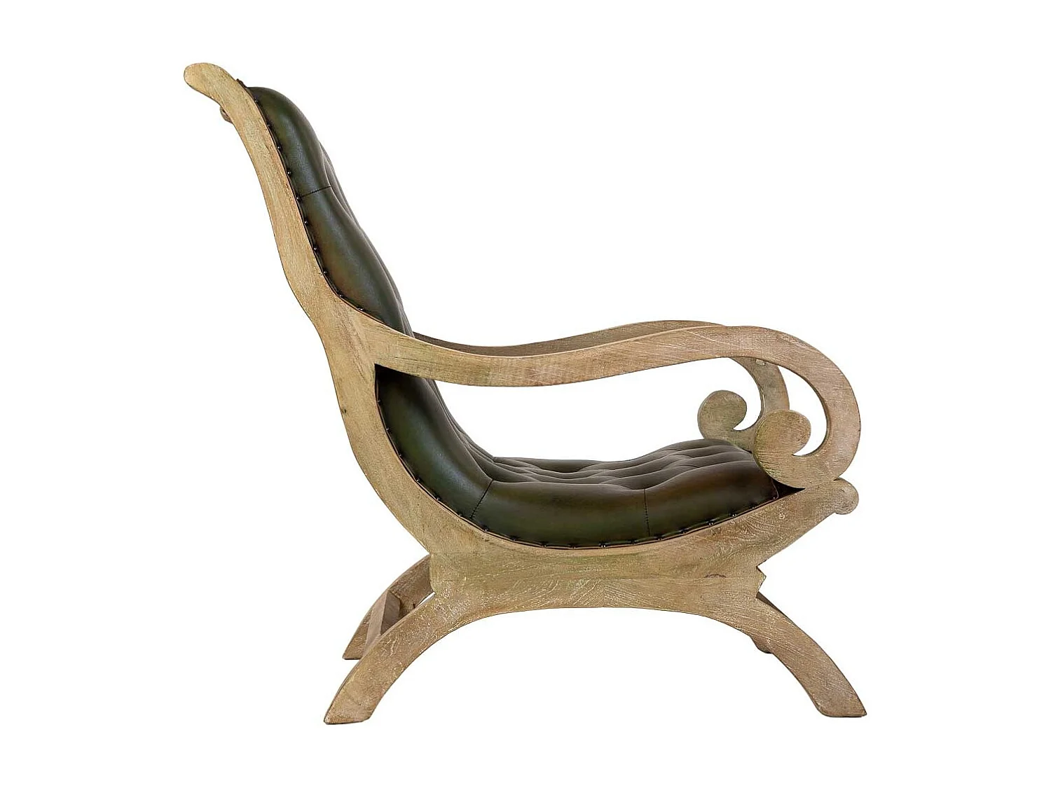 Fauteuil en bois et cuir naturel 65x98x94