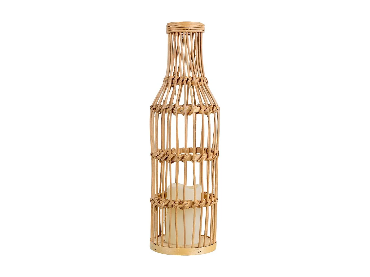 Vaso in rattan intrecciato con candela naturale a batteria, D14x44,5h cm