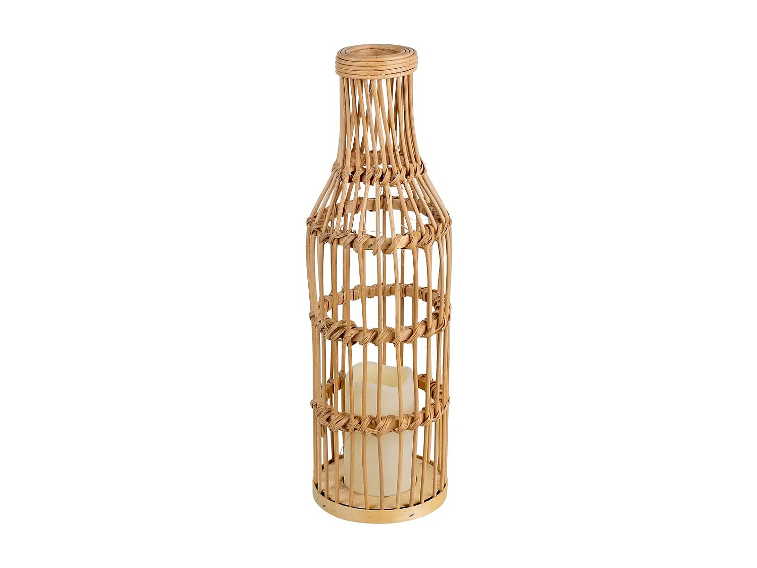 Vaso in rattan intrecciato con candela naturale a batteria, D14x44,5h cm