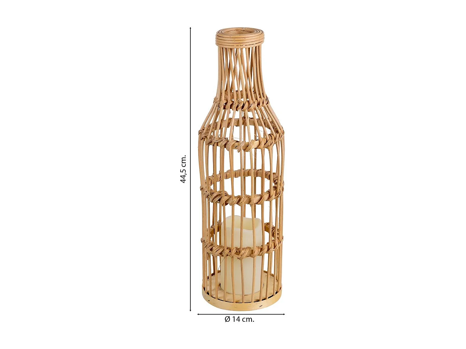 Vaso in rattan intrecciato con candela naturale a batteria, D14x44,5h cm