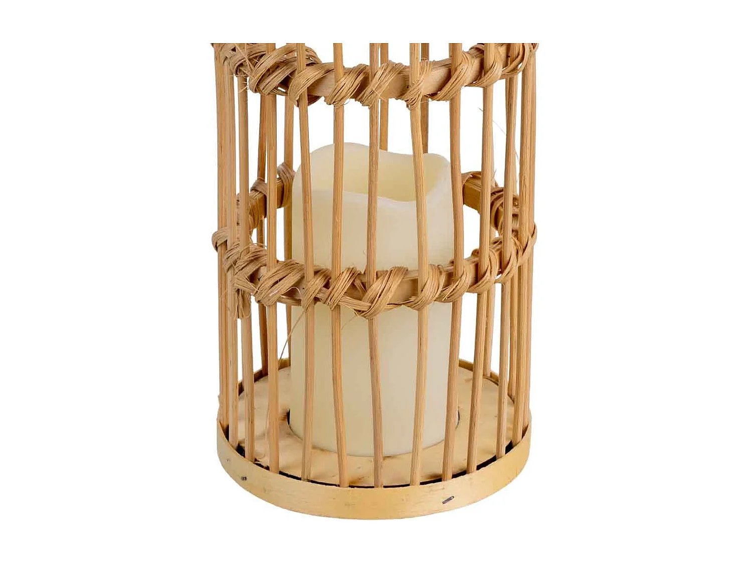 Vaso in rattan intrecciato con candela naturale a batteria, D14x44,5h cm