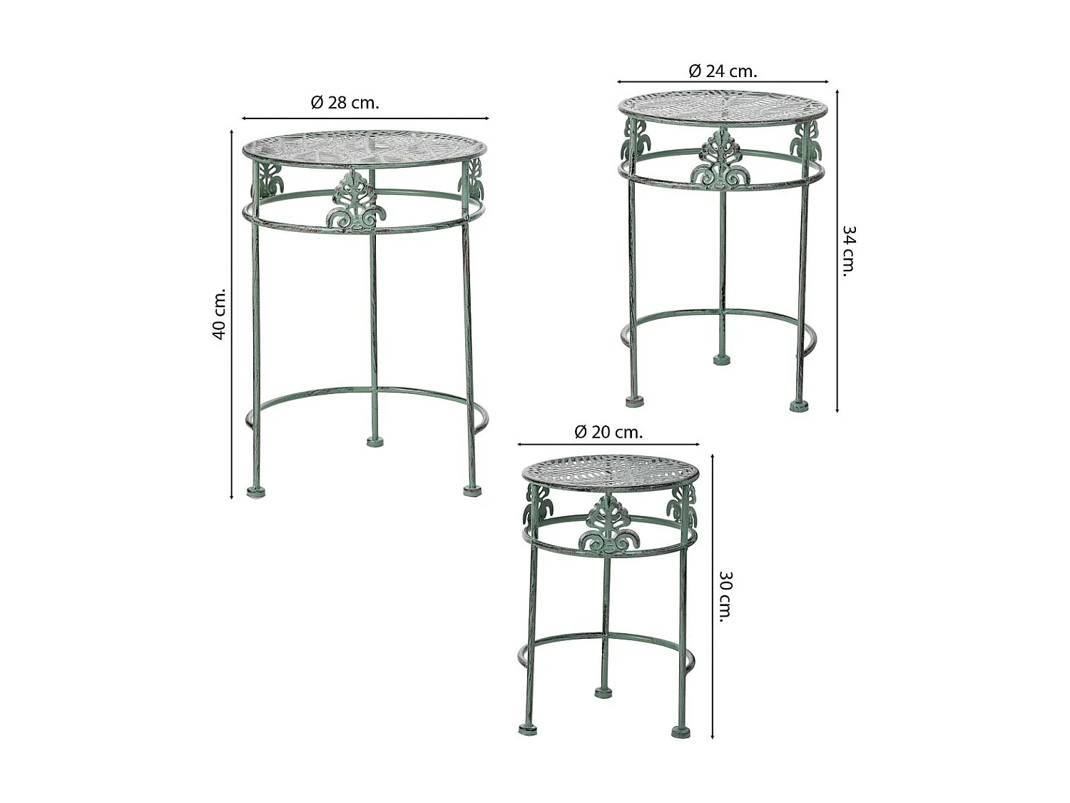 Suporte para vasos de flores preto, 3 peças, 28x28x40-24x24x34-20x20x30h cm