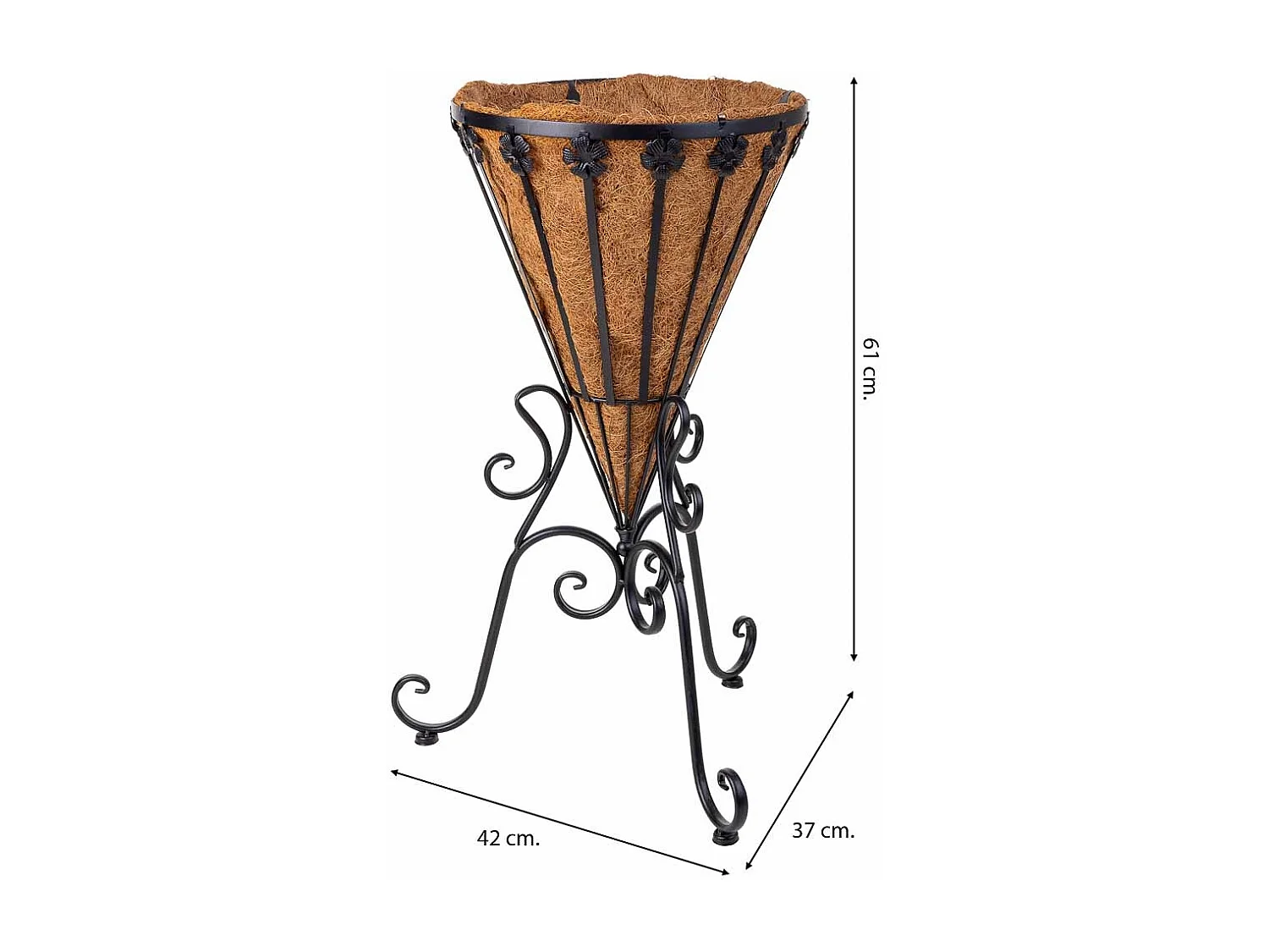 Suporte para vasos de flores preto, 42x37x61h cm