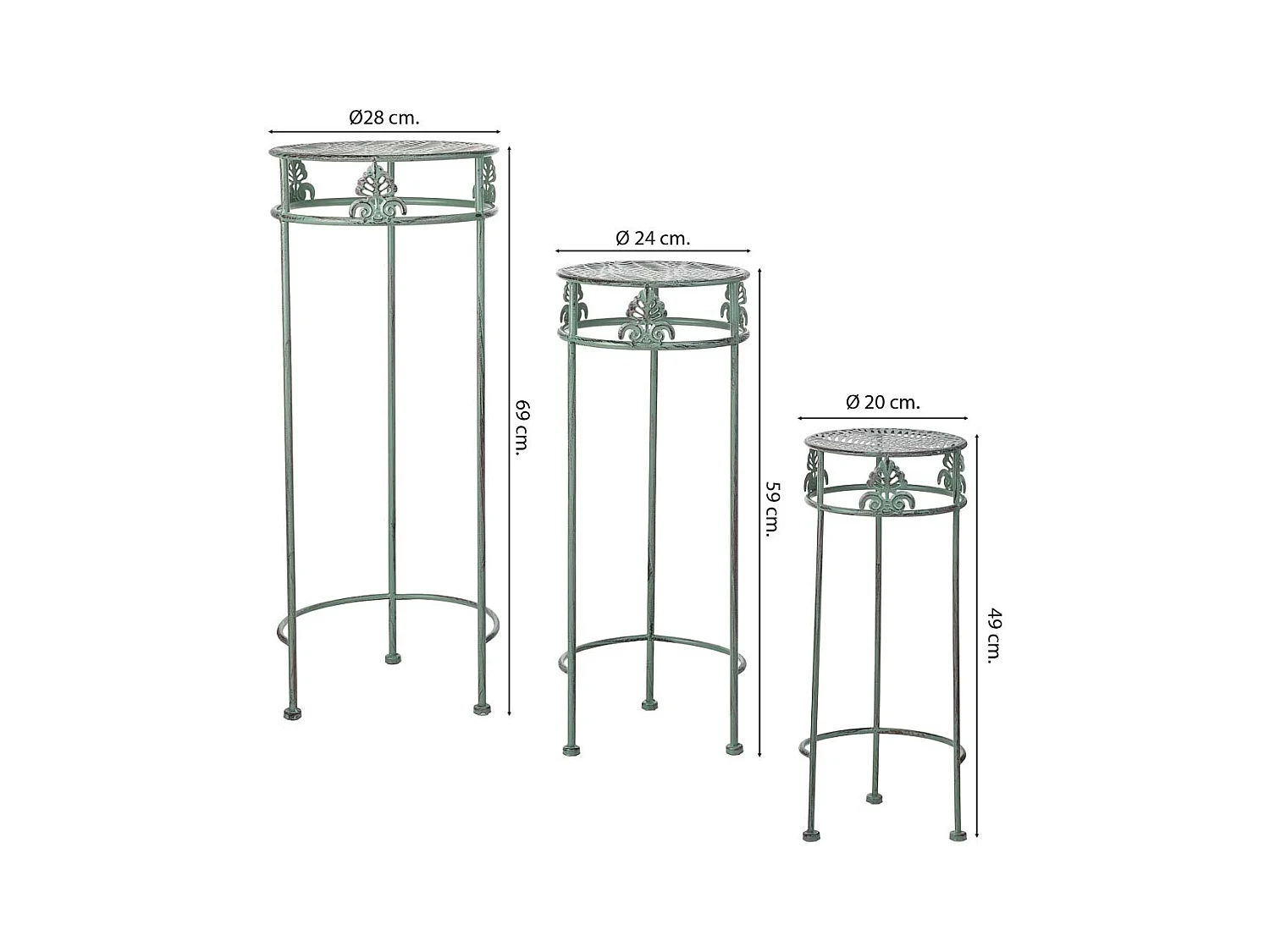 Suporte para vasos de flores preto, 3 peças, 28x28x69-24x24x59-20x20x49h cm