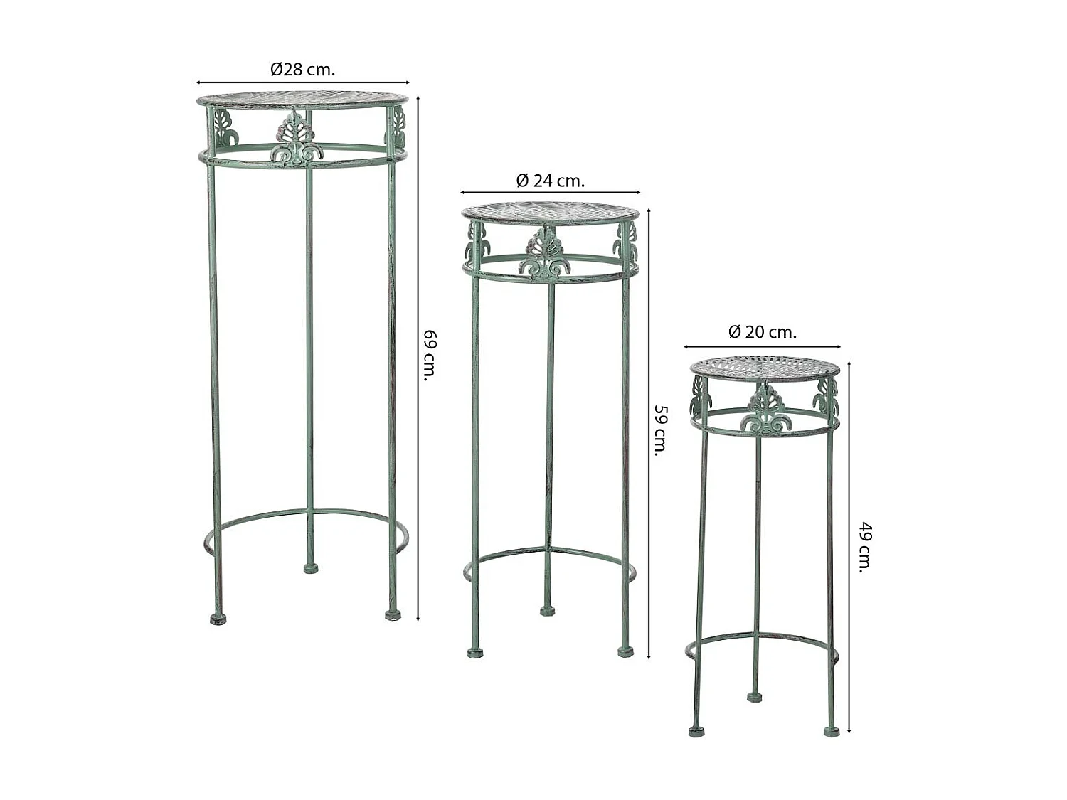 Soporte para macetas negro, 3 piezas, 28x28x69-24x24x59-20x20x49h cm