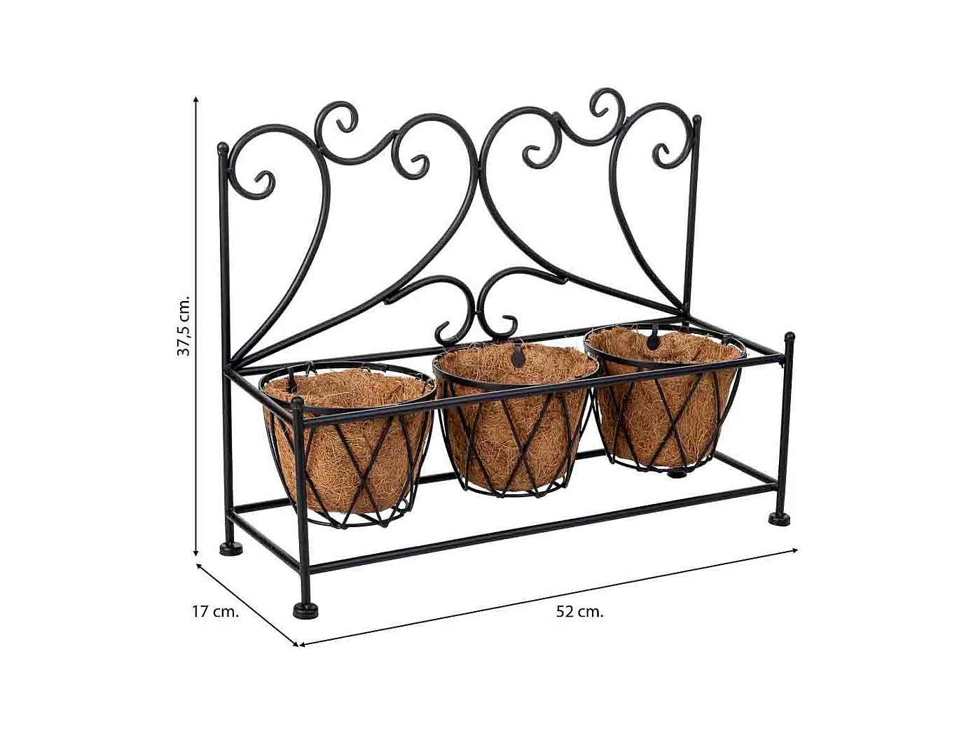 Suporte para vasos de flores preto, 52x17x37,50h cm