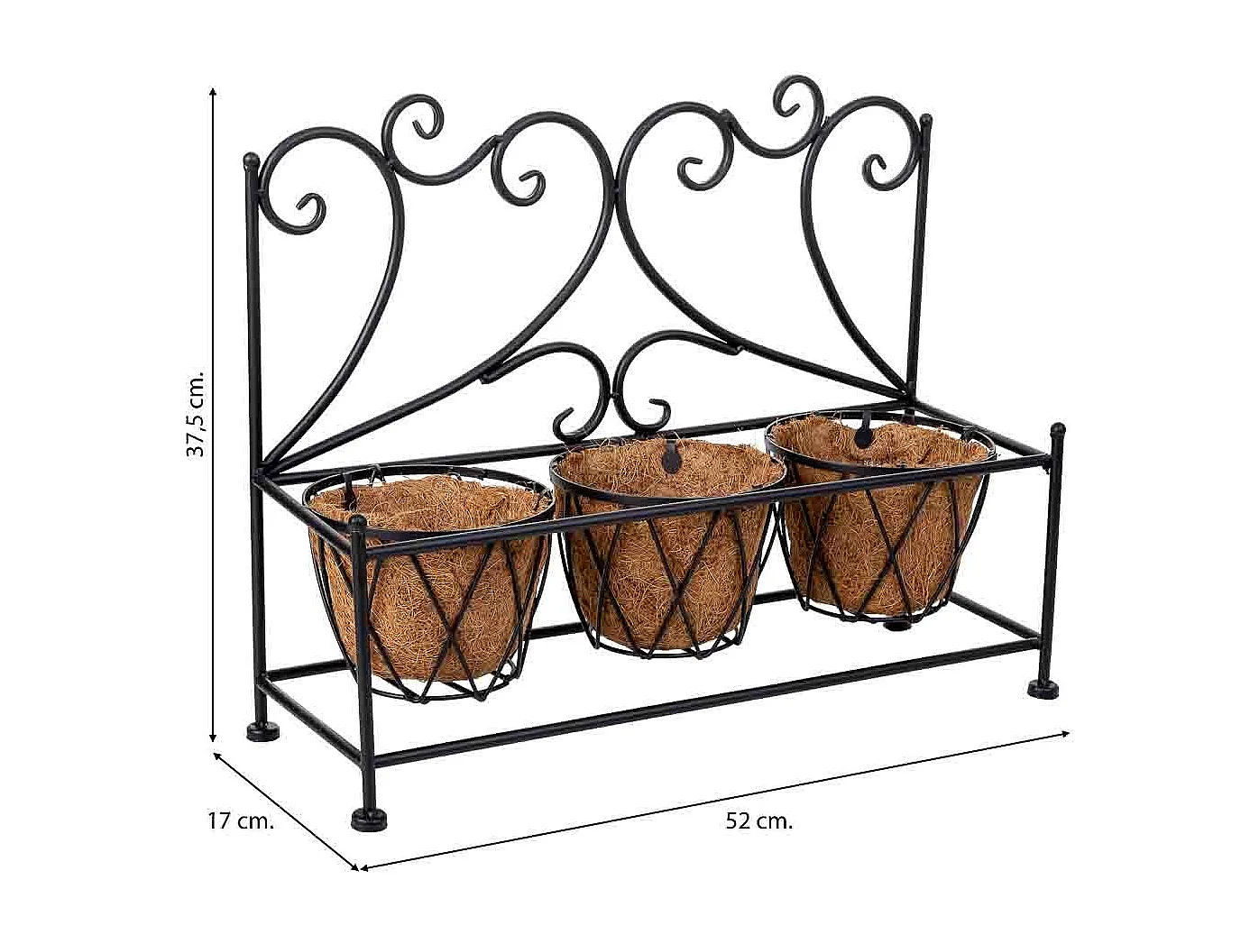Soporte macetero negro, 52x17x37,50h cm