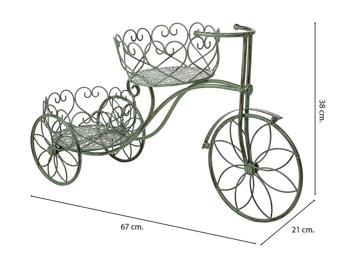 Suporte para vasos de flores verde, 67x21x38h cm