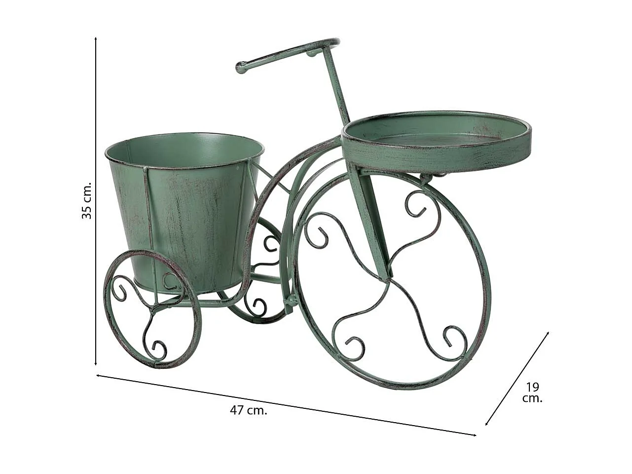 Suporte para vasos de flores verde, 47x19x35h cm
