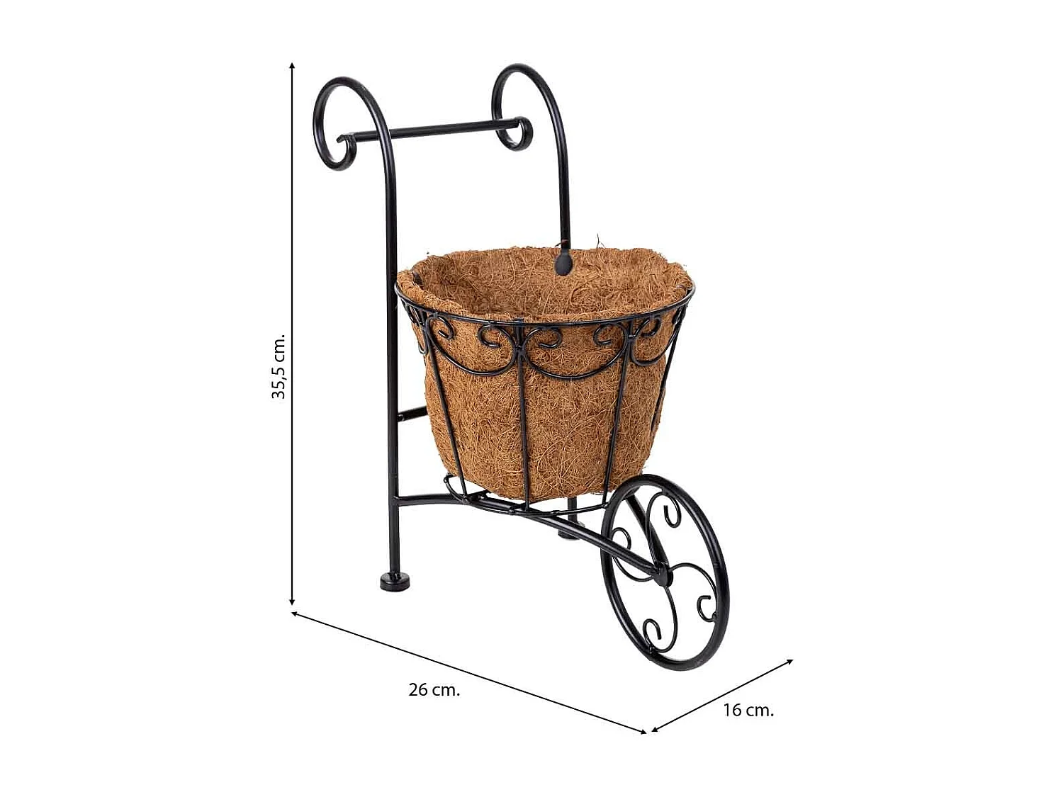 Suporte para floreira carrinho preto, 26x16x35,50h cm