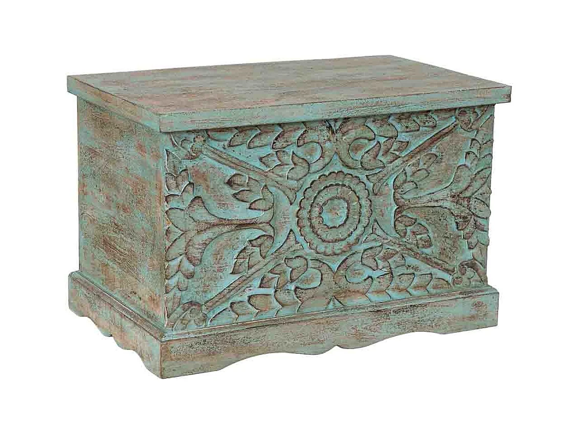 Baú de madeira azul, 71x44x47h cm