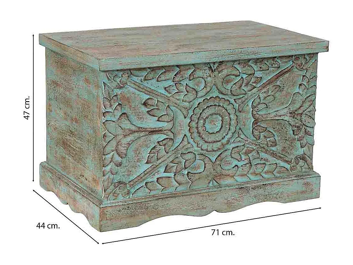 Baul de madera azul 71x44x47
