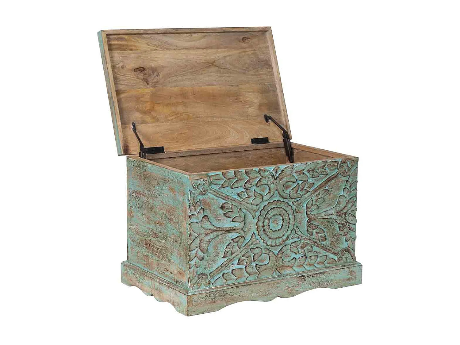 Baul de madera azul 71x44x47